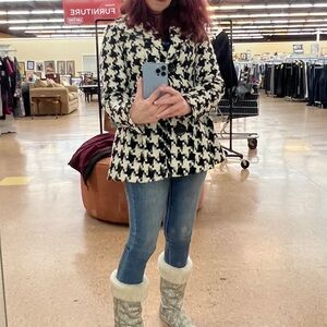 ⭐️ Candie’s Classic Black & White Houndstooth Peacoat Women size S